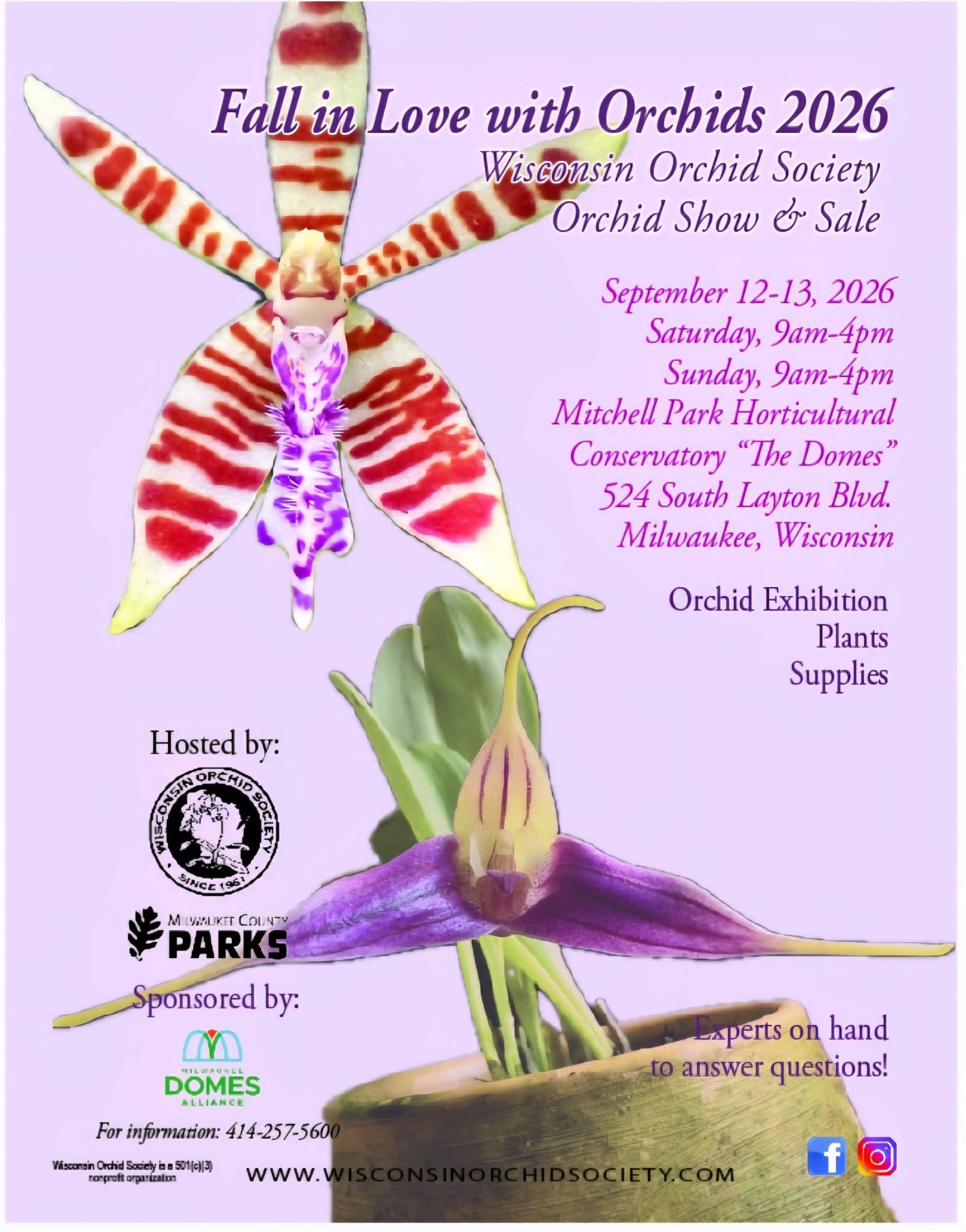 Poster for Fall in Love with Orchids 2026, Wisconsin Orchid Society Orchid Show and Sale